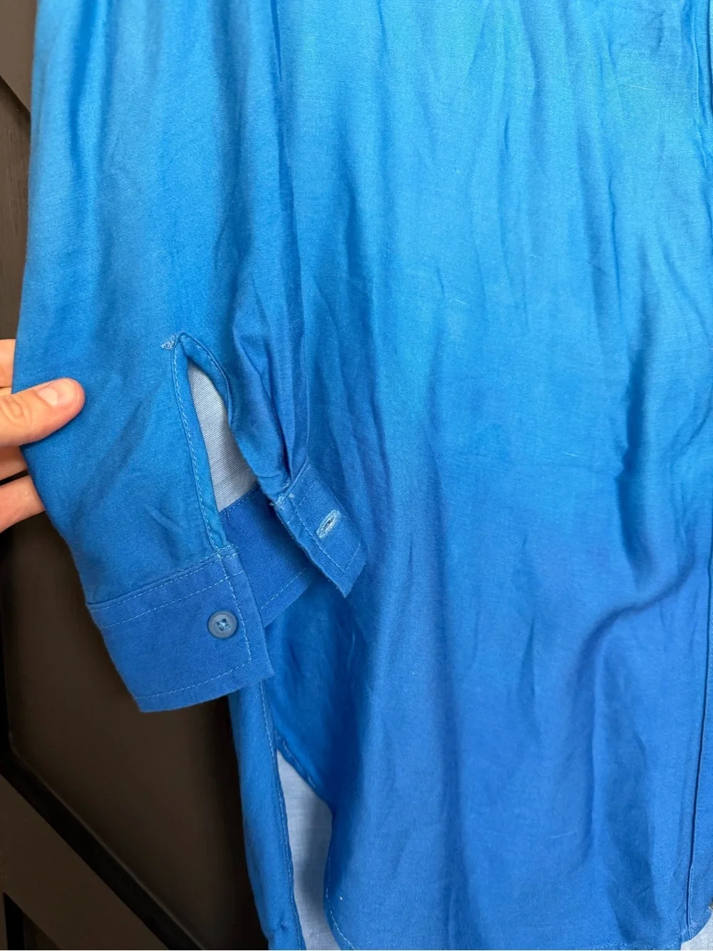 Maaji Larissa Button-Up Cover-Up Shirt in Blue Ombré, Size Small